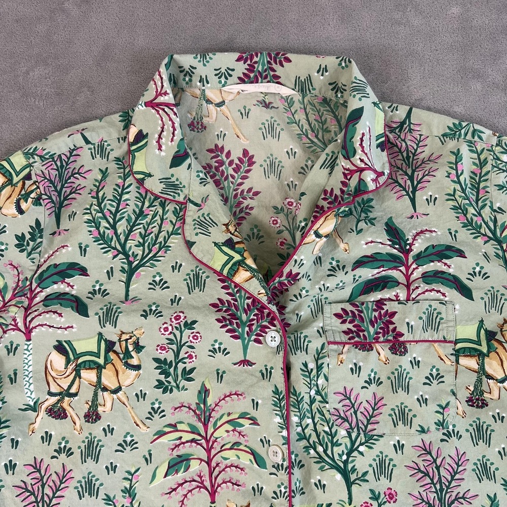 Printfresh Pajama Set Womens Medium Green Camels Courtyard Print Cotton PJs - Picture 3 of 7